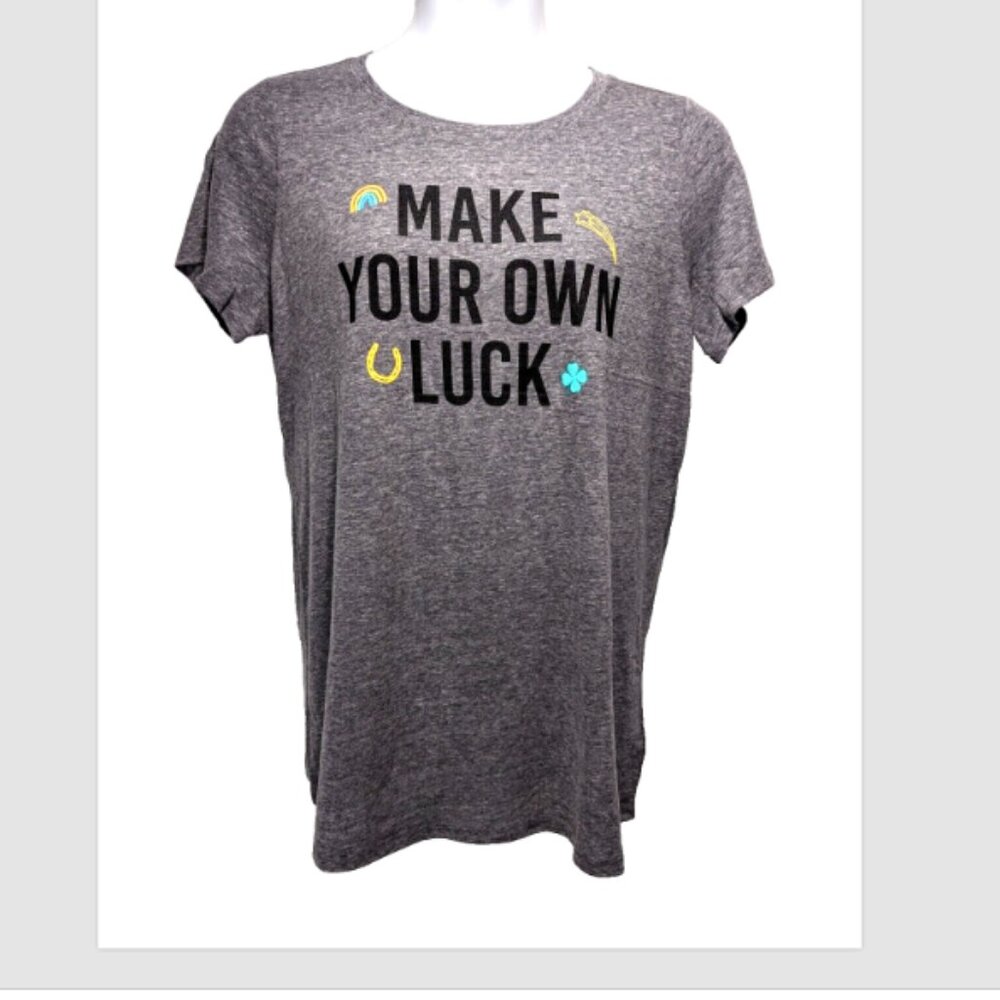 NWOT Torrid Make Your Own Luck Grey Crew Neck Slim Fit Tee Plus Size 1X